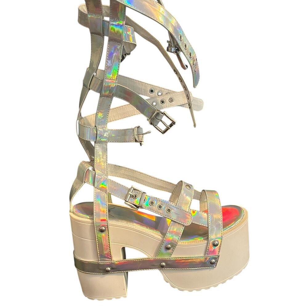 Y.R.U. Nightcall Hi Atlantis Holographic Platform Heels •8• Cage Gladiator YRU